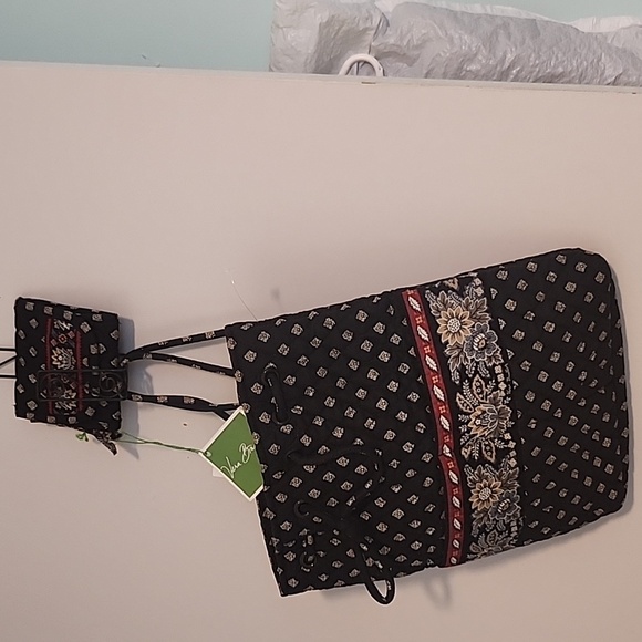 Vera Bradley Handbags - Vera Bradley Classic Black Brand New Drawstring Backpack &  Wallet 14" H 11" W